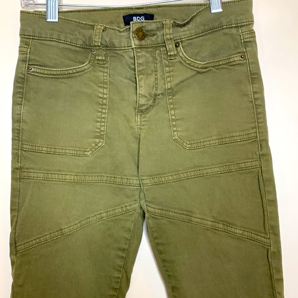 BDG | Moss Green Straight Moto Jeans | Skinny | Bottom Leg Zippers Size 26 - Picture 2 of 11
